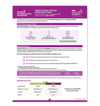 Thumbnail of Takeda Patient Support Enrollment and Quick Start Form.